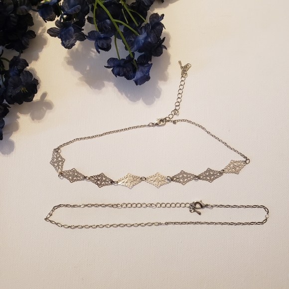 2 pc Silver Chokers - Picture 1 of 2